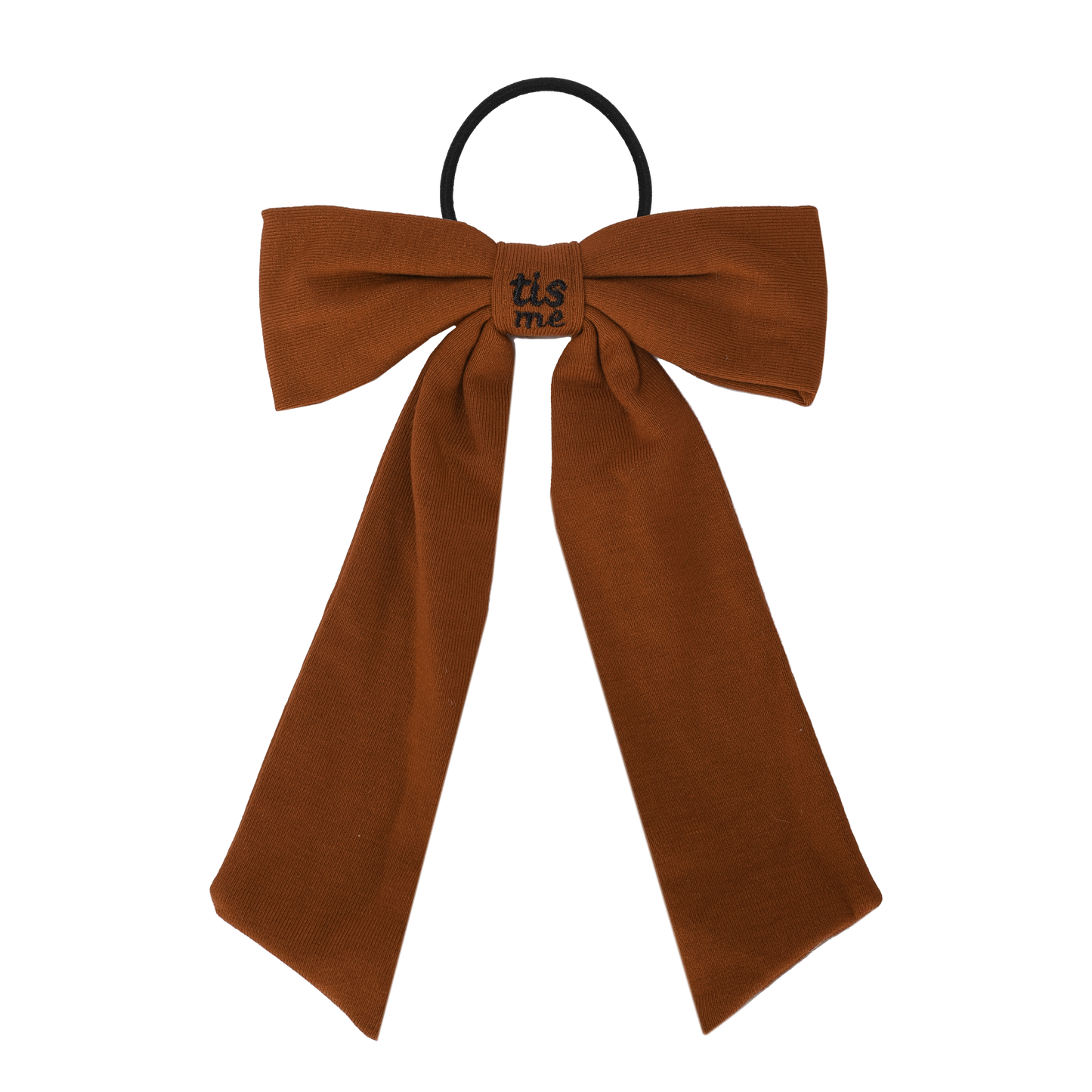 FW26 Sweatband Wrap- Quote- Just For You Ribbon Sewn Into Bow On Pony Holder Brown