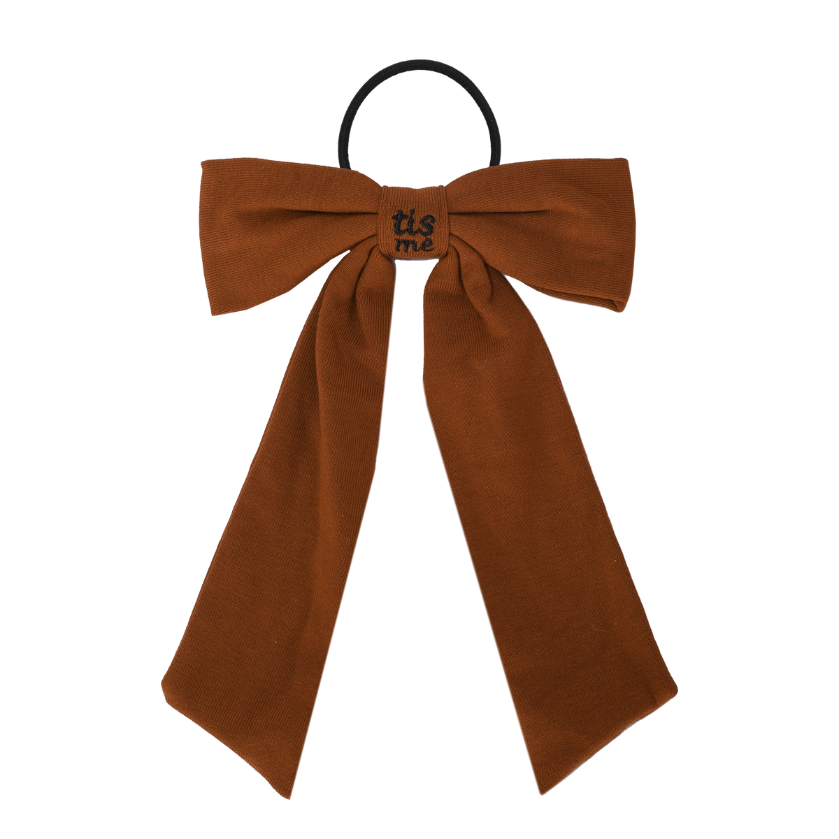 FW26 Sweatband Wrap- Quote- Just For You Ribbon Sewn Into Bow On Pony Holder Brown