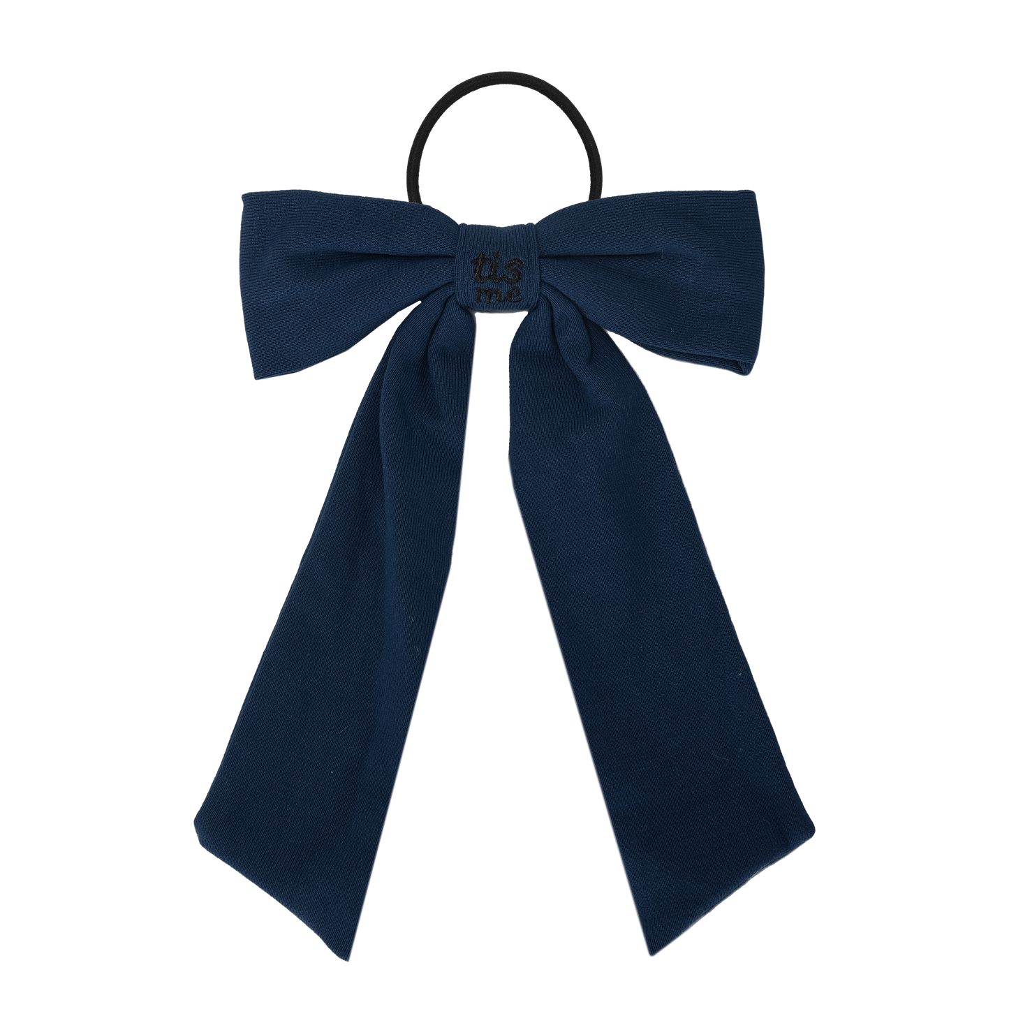 FW26 Sweatband Wrap- Quote- Just For You Ribbon Sewn Into Bow On Pony Holder Navy