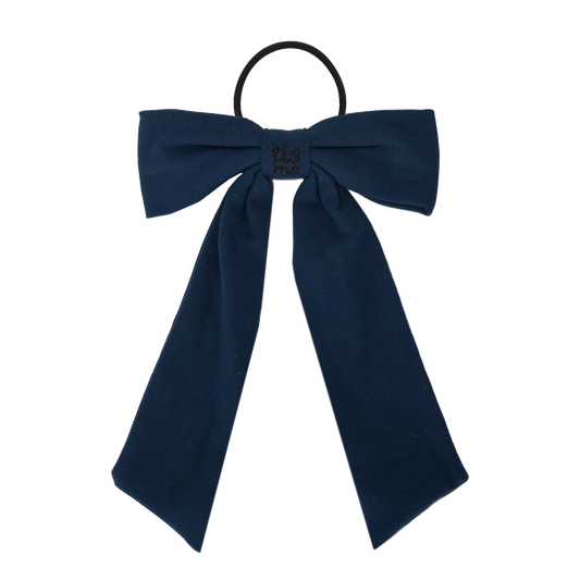 FW26 Sweatband Wrap- Quote- Just For You Ribbon Sewn Into Bow On Pony Holder Navy