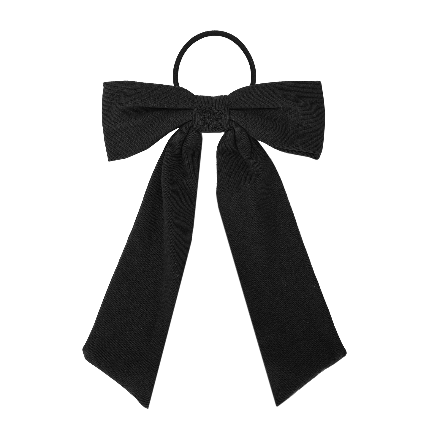 FW26 Sweatband Wrap- Quote- Just For You Ribbon Sewn Into Bow On Pony Holder Black