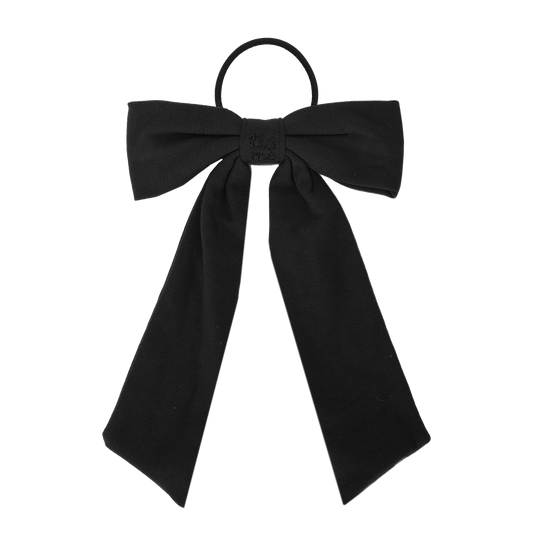 FW26 Sweatband Wrap- Quote- Just For You Ribbon Sewn Into Bow On Pony Holder Black