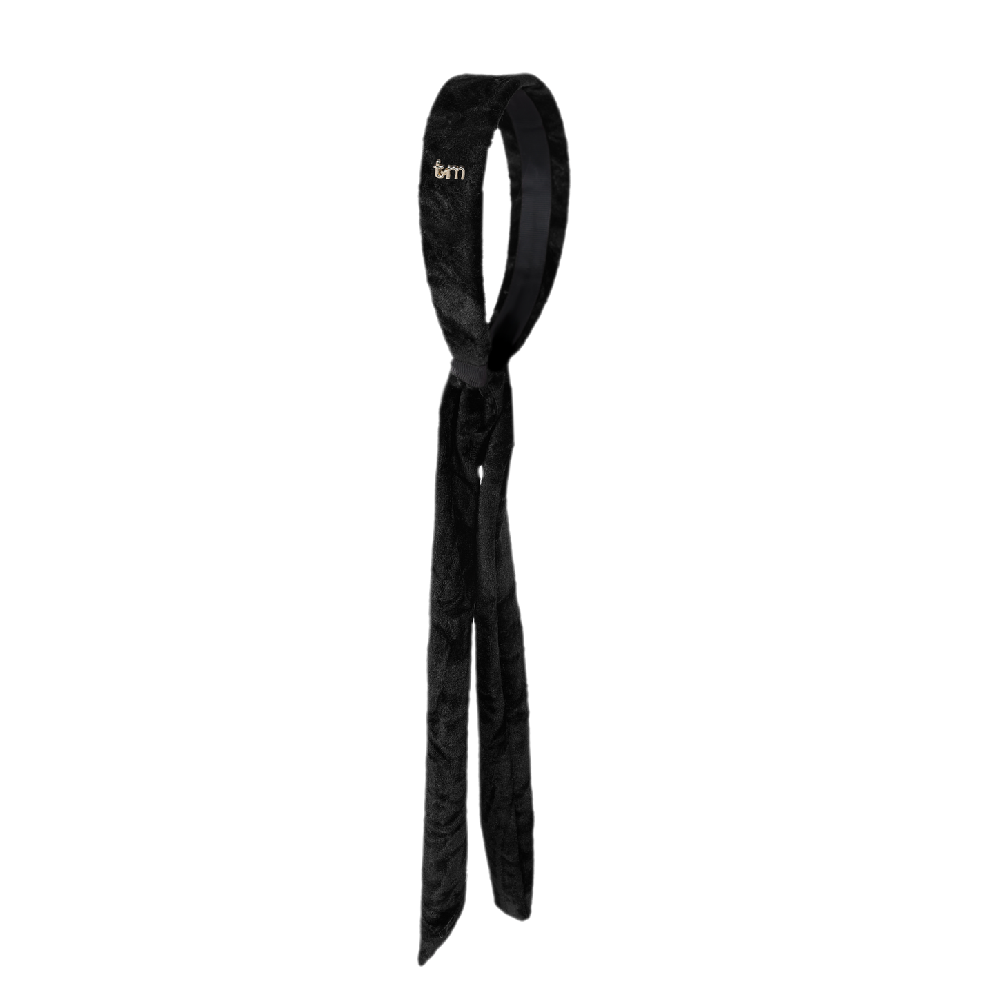 FW26 Crushed Velvet Headscarf Look Headband With Tails Black