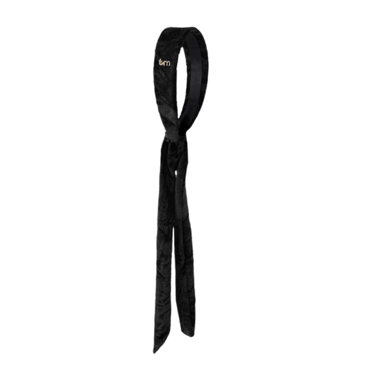 FW26 Crushed Velvet Headscarf Look Headband With Tails Black