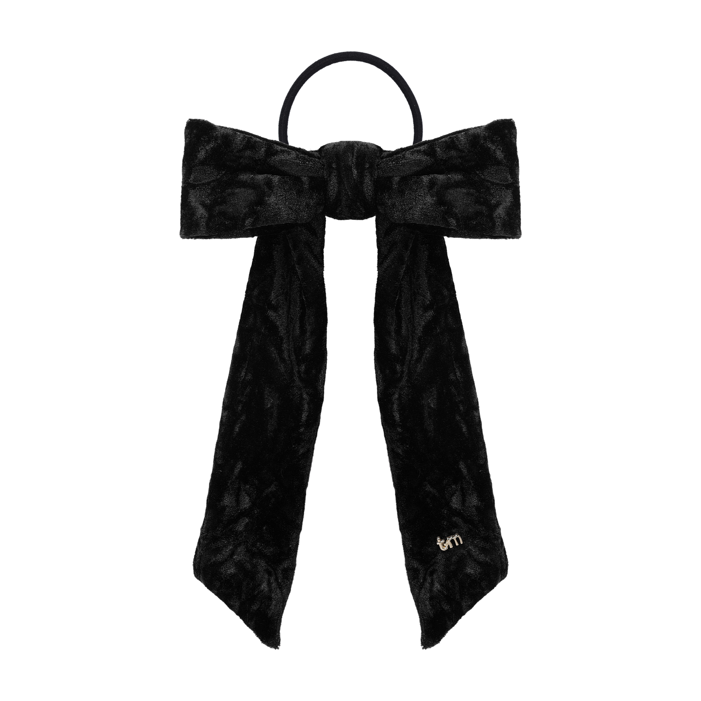 FW26 Crushed Velvet Ribbon Sewn Into Bow On Pony Holder Black