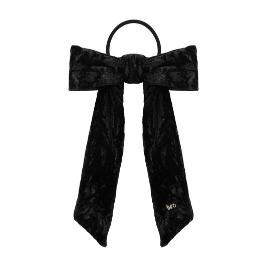 FW26 Crushed Velvet Ribbon Sewn Into Bow On Pony Holder Black