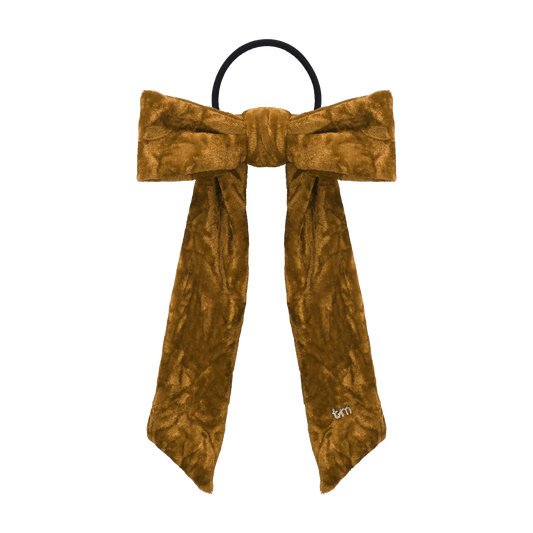 FW26 Crushed Velvet Ribbon Sewn Into Bow On Pony Holder Brown