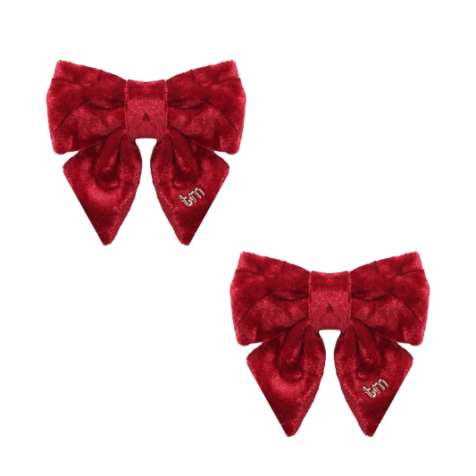 FW26 Crushed Velvet Mini Bow Clip Set Of 2 Maroon