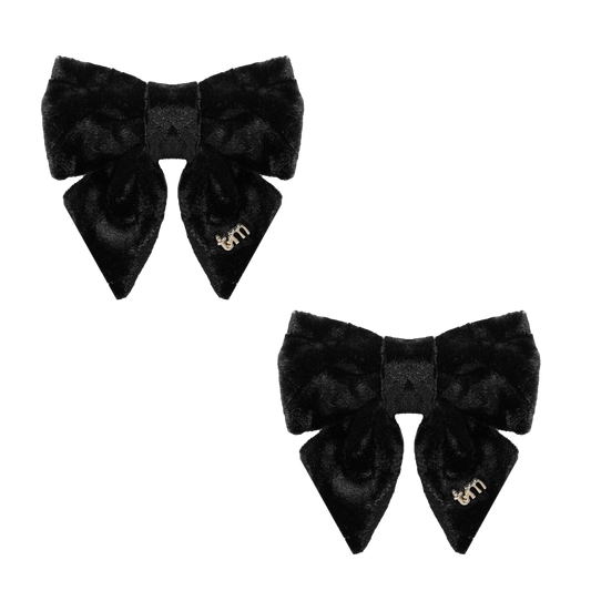 FW26 Crushed Velvet Mini Bow Clip Set Of 2 Black