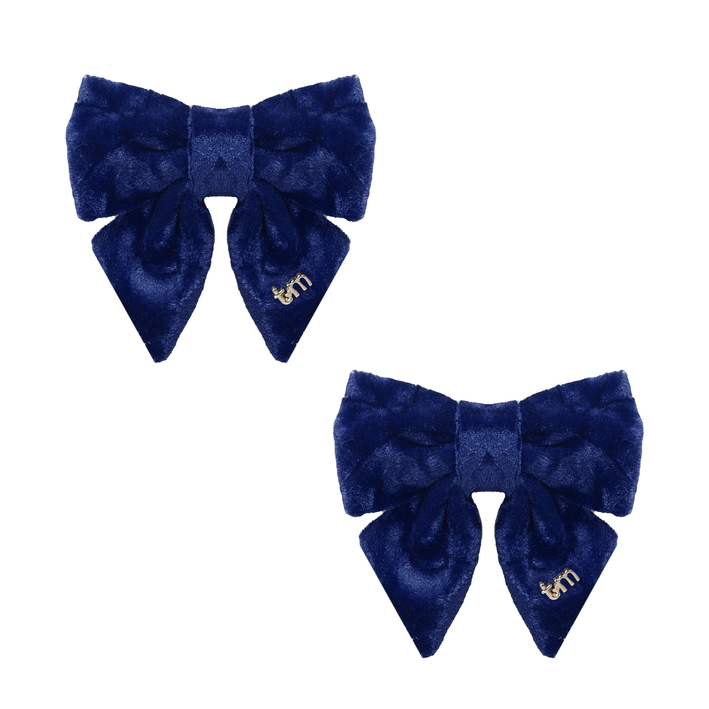 FW26 Crushed Velvet Mini Bow Clip Set Of 2 Navy