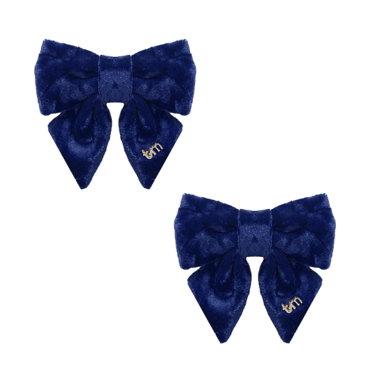 FW26 Crushed Velvet Mini Bow Clip Set Of 2 Navy