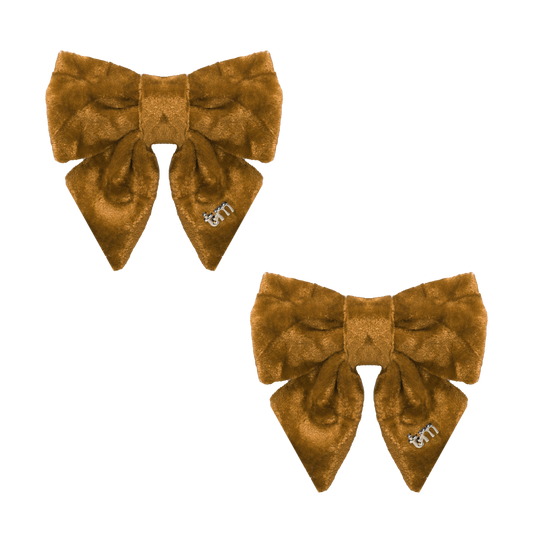 FW26 Crushed Velvet Mini Bow Clip Set Of 2 Brown