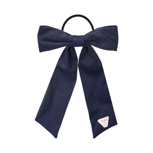 FW26 Suede Collection Ribbon On Pony Ribbon  Navy