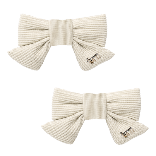 FW26 3D Cotton Flower Knit Mini Bow Clip Set Of 2 1 Cream