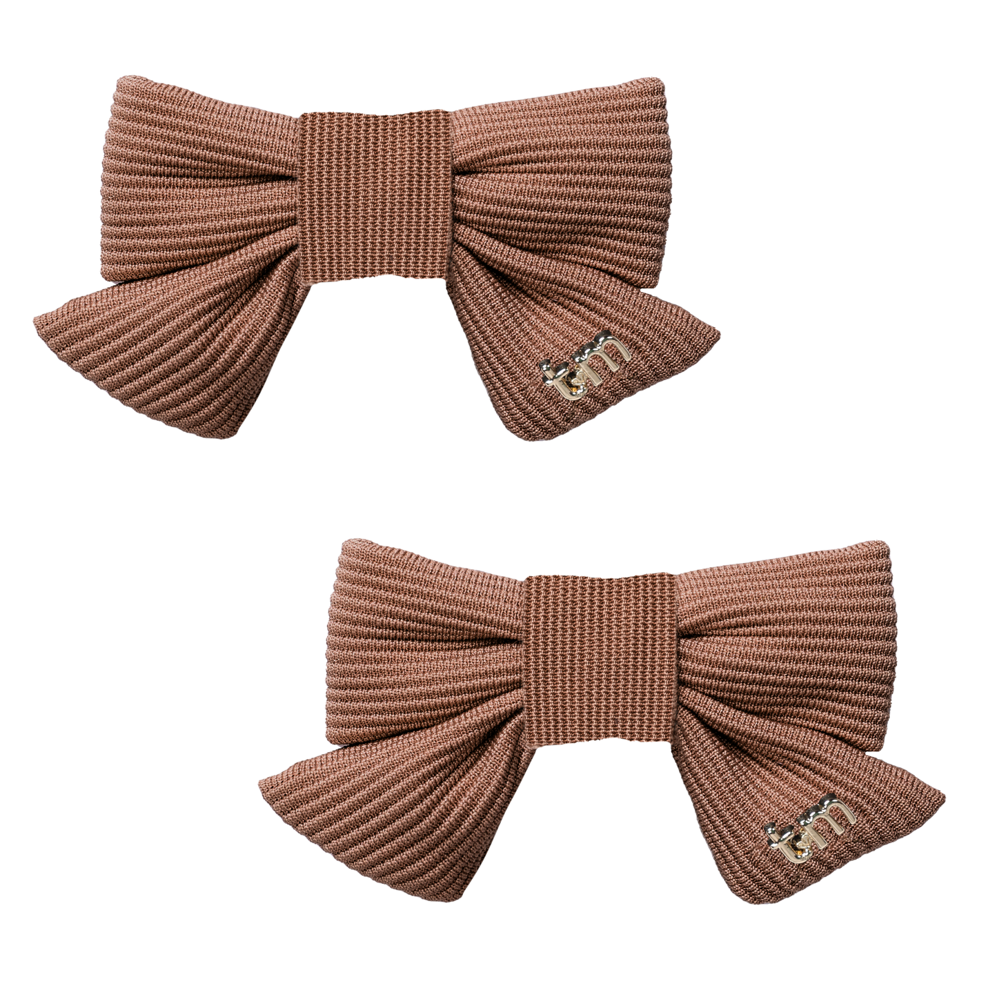 FW26 3D Cotton Flower Knit Mini Bow Clip Set Of 2 14 Brown