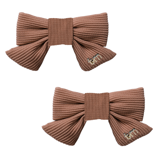 FW26 3D Cotton Flower Knit Mini Bow Clip Set Of 2 14 Brown