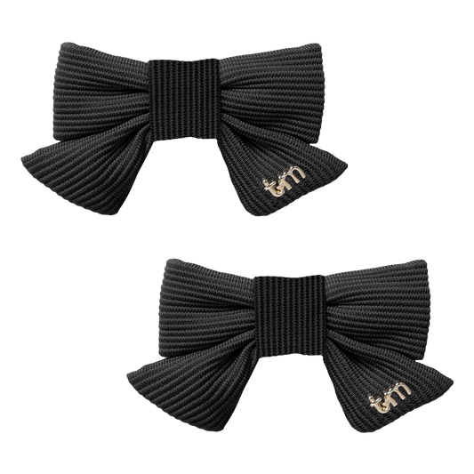 FW26 3D Cotton Flower Knit Mini Bow Clip Set Of 2 17 Black