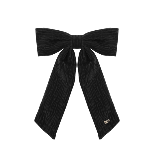FW26 Velvet Textured Large Bow Clip - Barette Clip Black