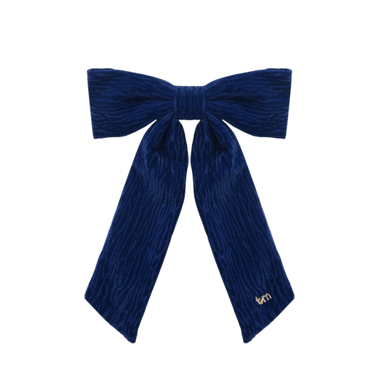FW26 Velvet Textured Large Bow Clip - Barette Clip Navy