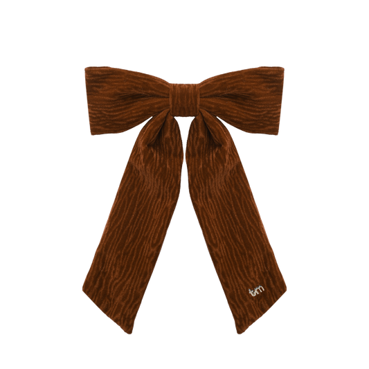 FW26 Velvet Textured Large Bow Clip - Barette Clip Brown