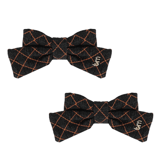FW26 Denim Brown Thread Mini Bow Clip Set Of 2 Black 14