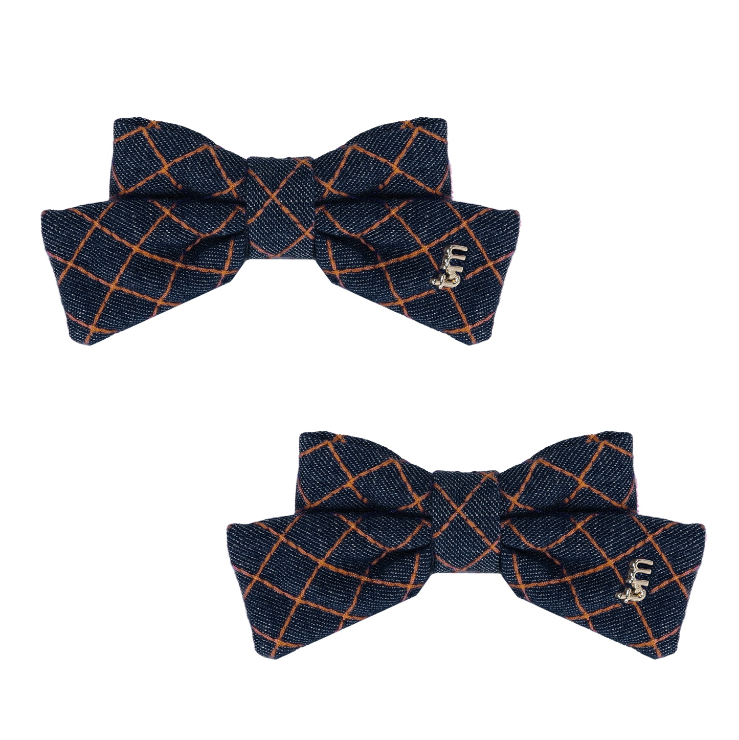 FW26 Denim Brown Thread Mini Bow Clip Set Of 2 Navy