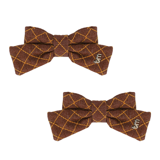 FW26 Denim Brown Thread Mini Bow Clip Set Of 2 Brown 35
