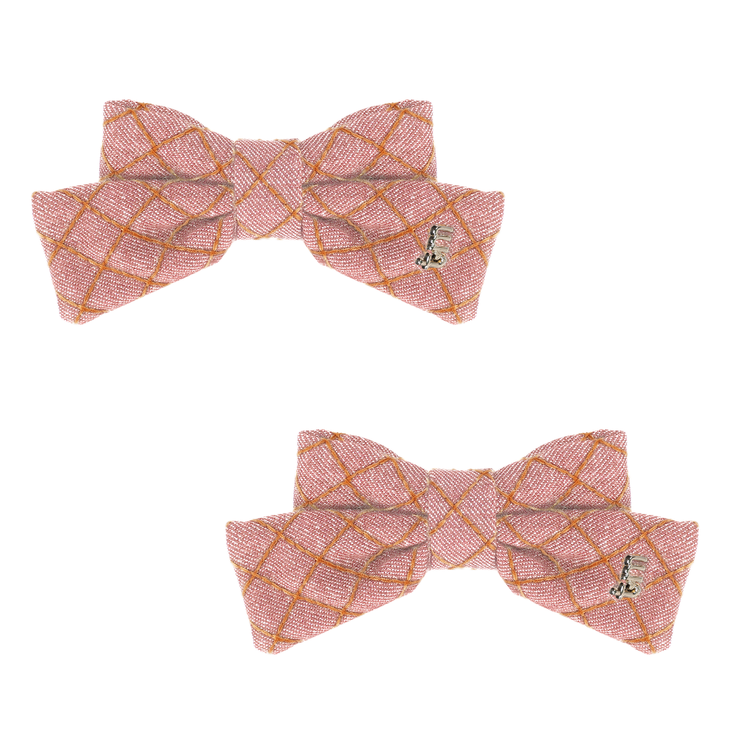 FW26 Denim Brown Thread Mini Bow Clip Set Of 2 Pink
