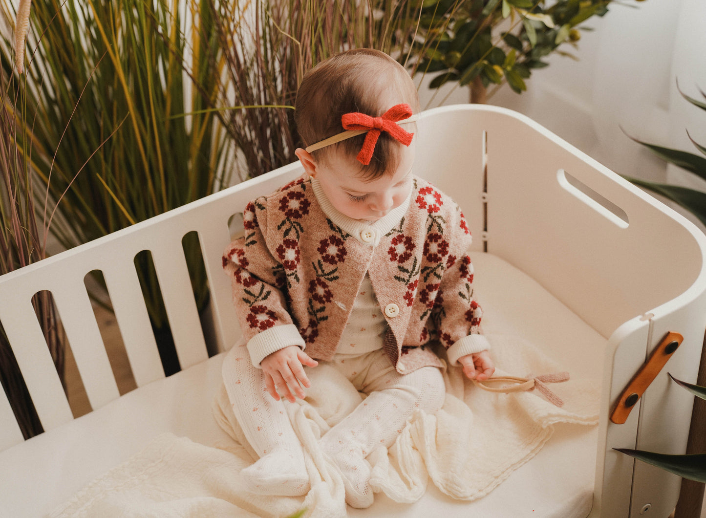 FW26 Rabbit Fur Knitted Nylon Headband With Bow Red