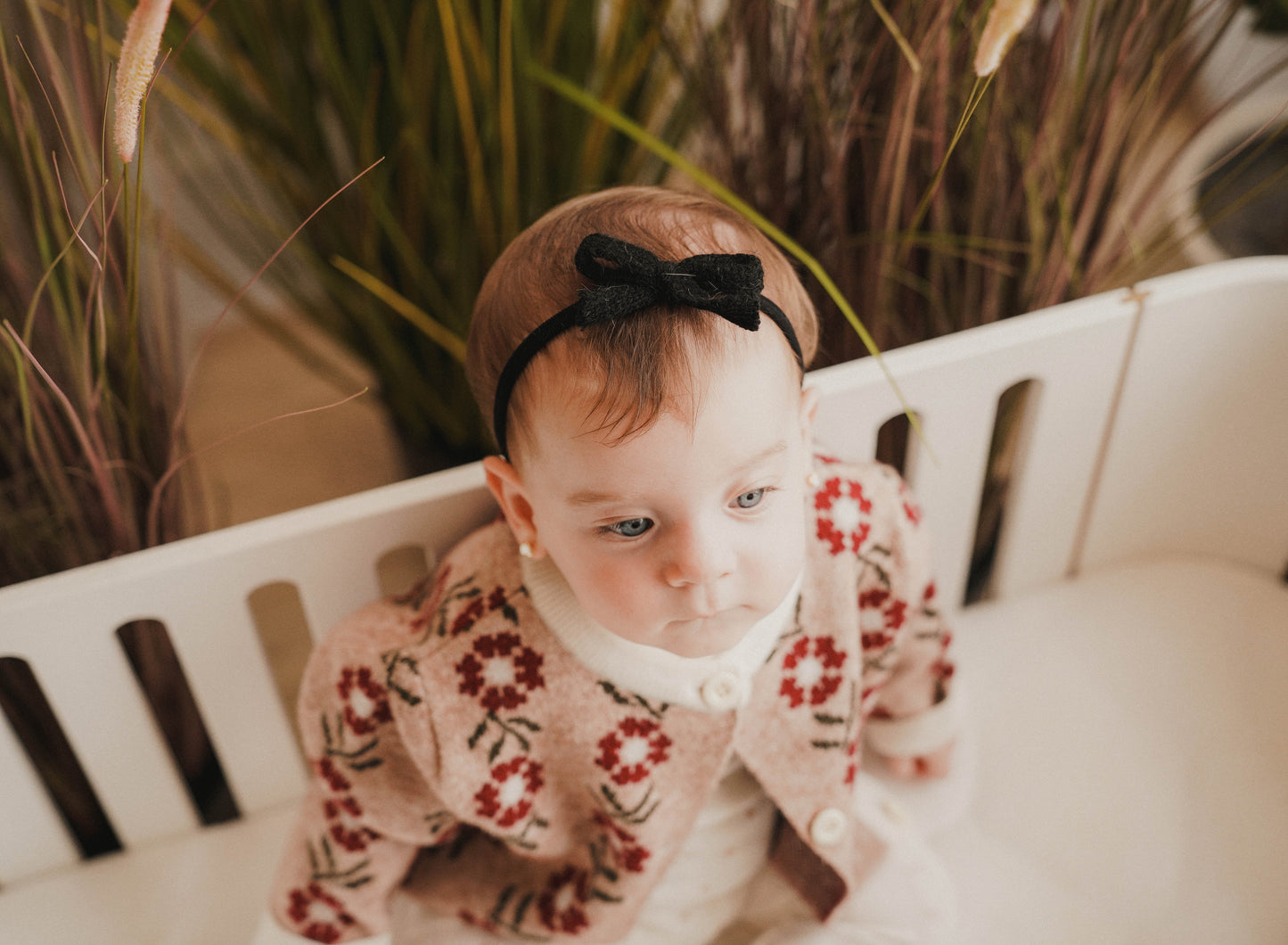 FW26 Rabbit Fur Knitted Nylon Headband With Bow Black