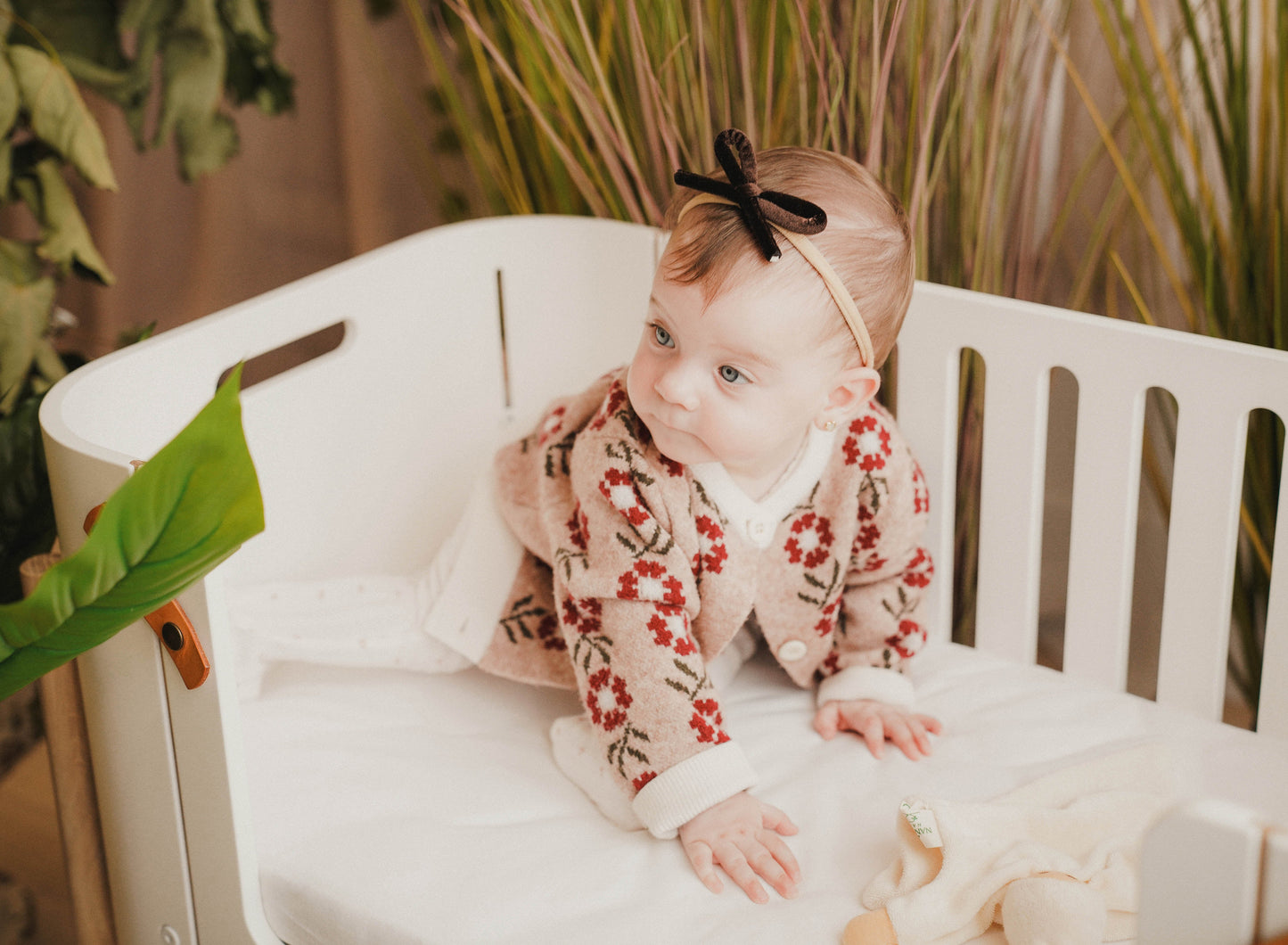 FW26 Velvet Cord Nylon Headband With Bow Brown