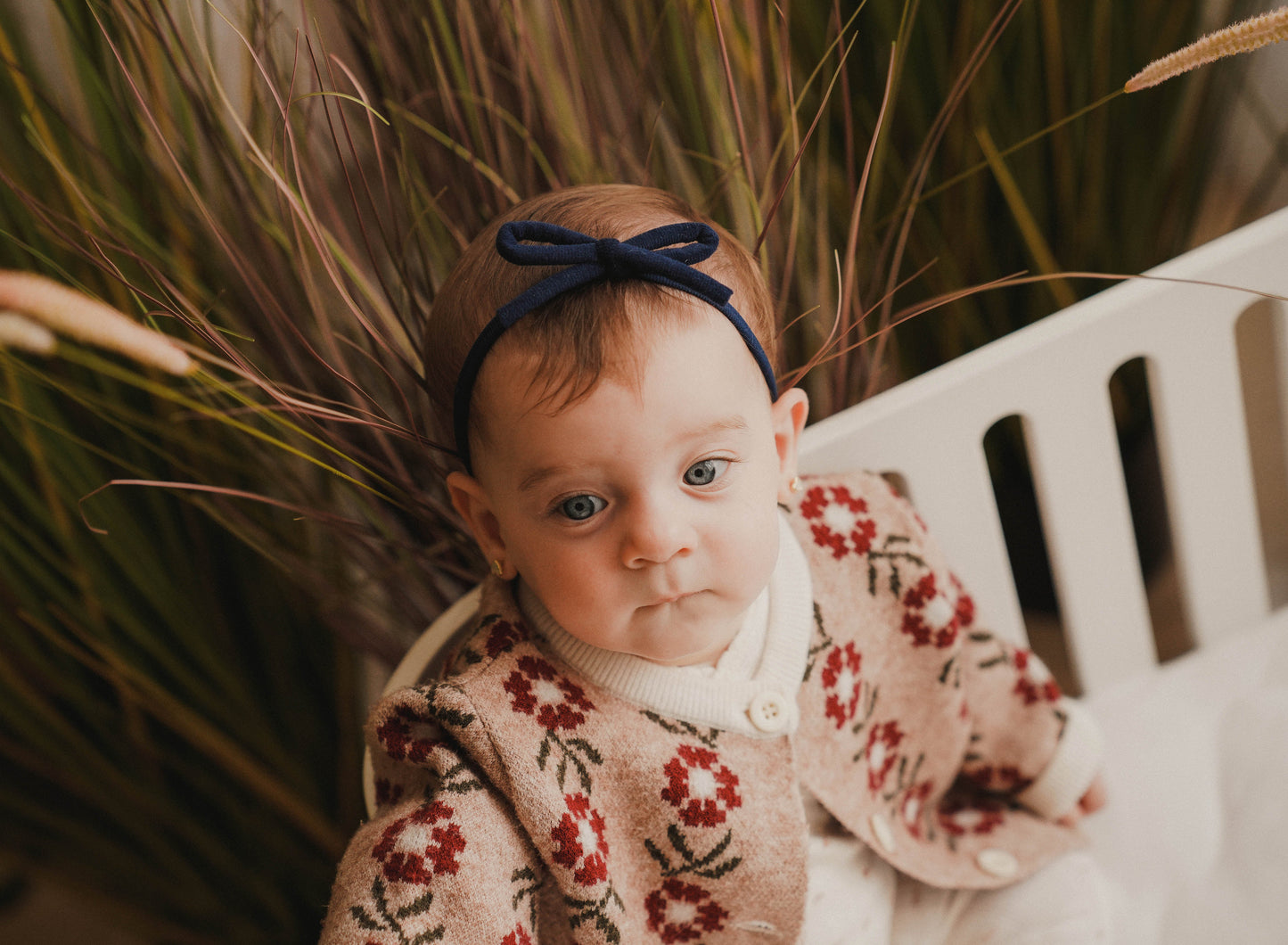 FW26 Velvet Cord Nylon Headband With Bow Navy