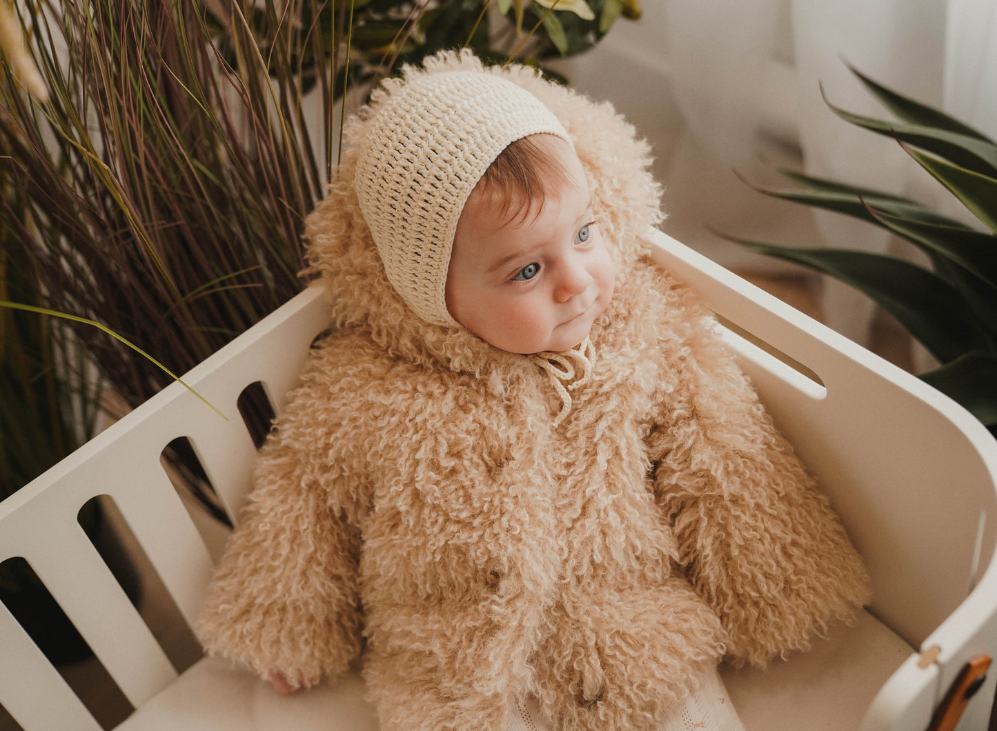 FW26 Winter Hand Crochet Bonnet Bonnet 9-18 Months Cream