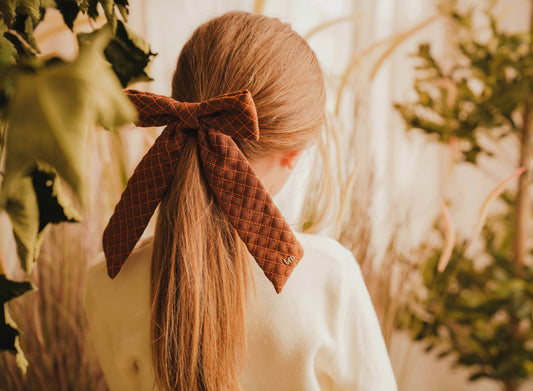 FW26 Denim Brown Thread Bow Ribbon On Pony Holder Brown
