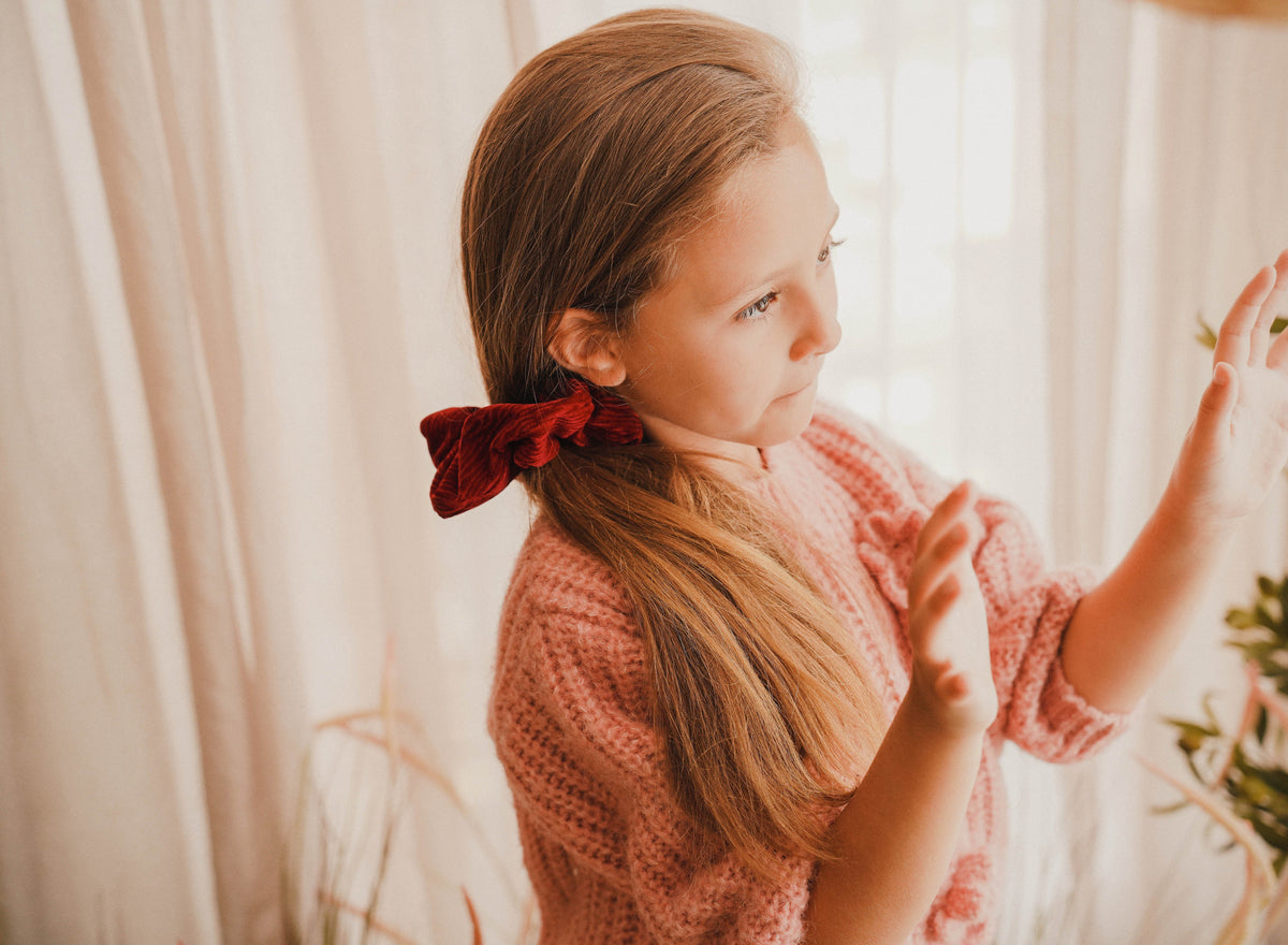 FW26 Velvet Textured Scrunchie Maroon