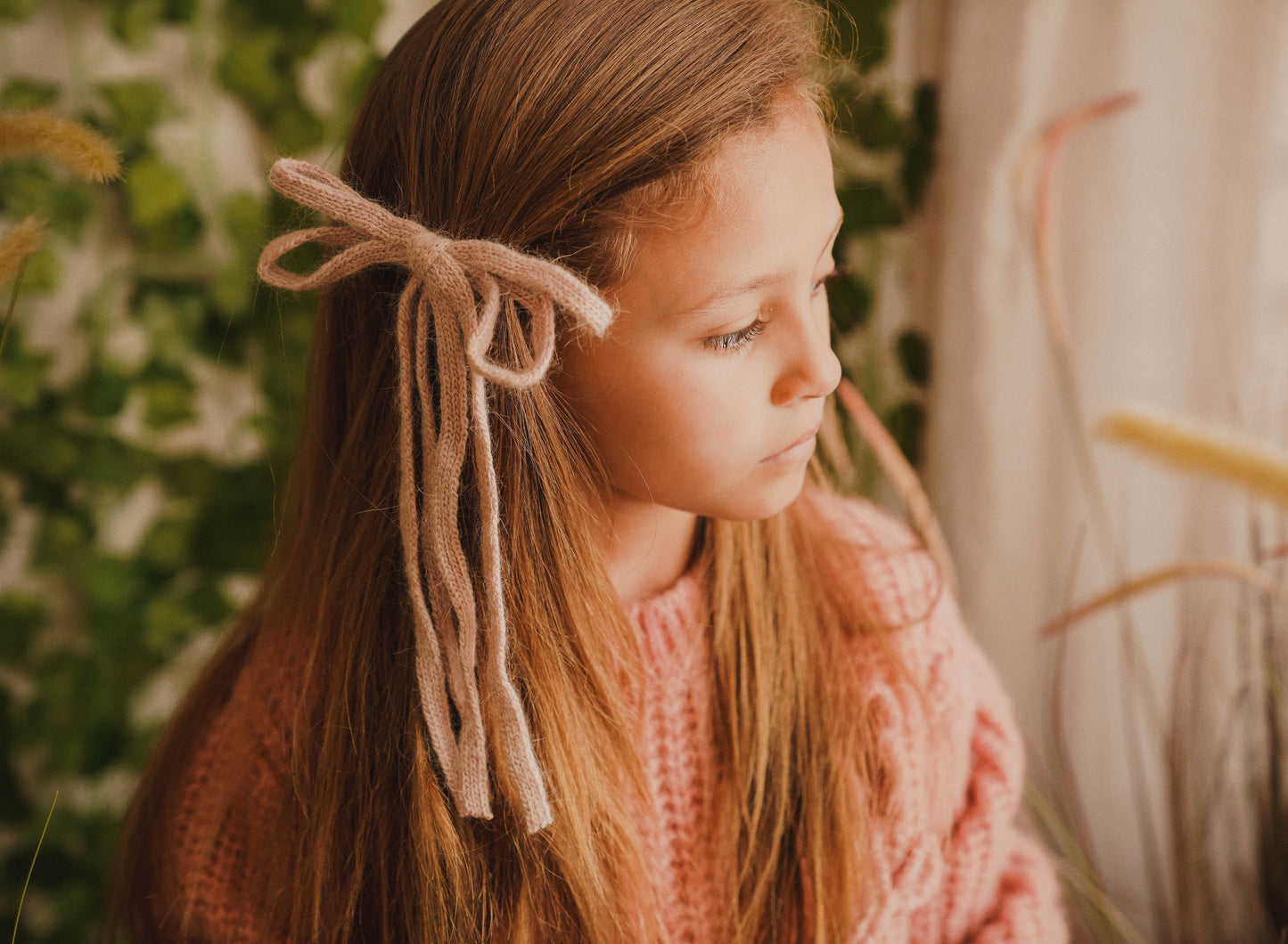FW26 Rabbit Fur Knitted Long Tail Bow Clip Beige