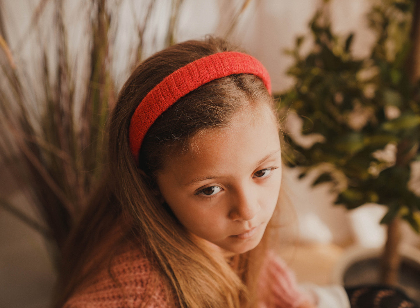 FW26 Rabbit Fur Knitted Hard Headband Red