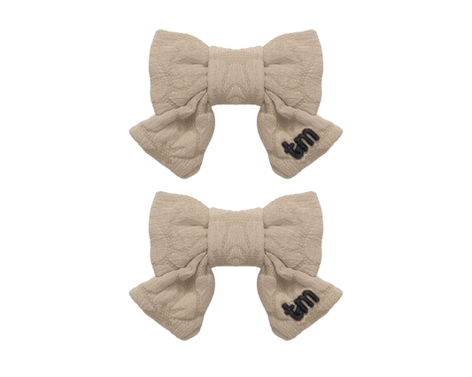 Floral Quilted Collection Mini Bow Clip Set Of 2 (Cream)