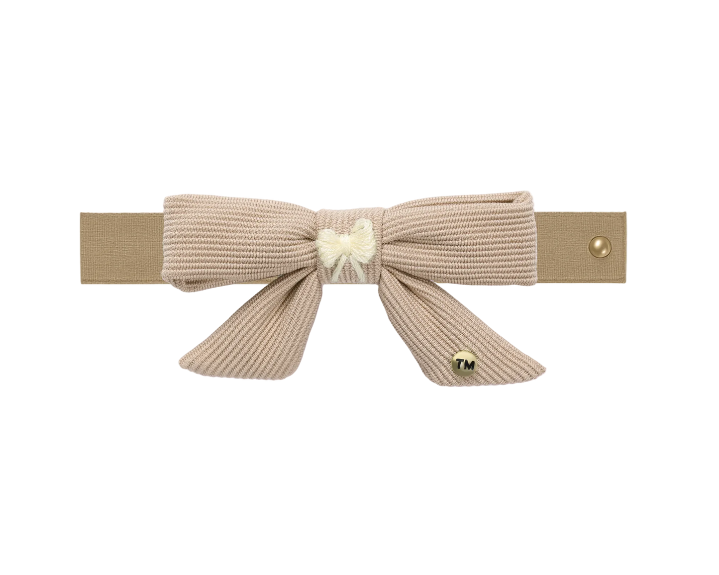 Bow Embroidery Knit Collection Nylon Baby Headband (Beige)