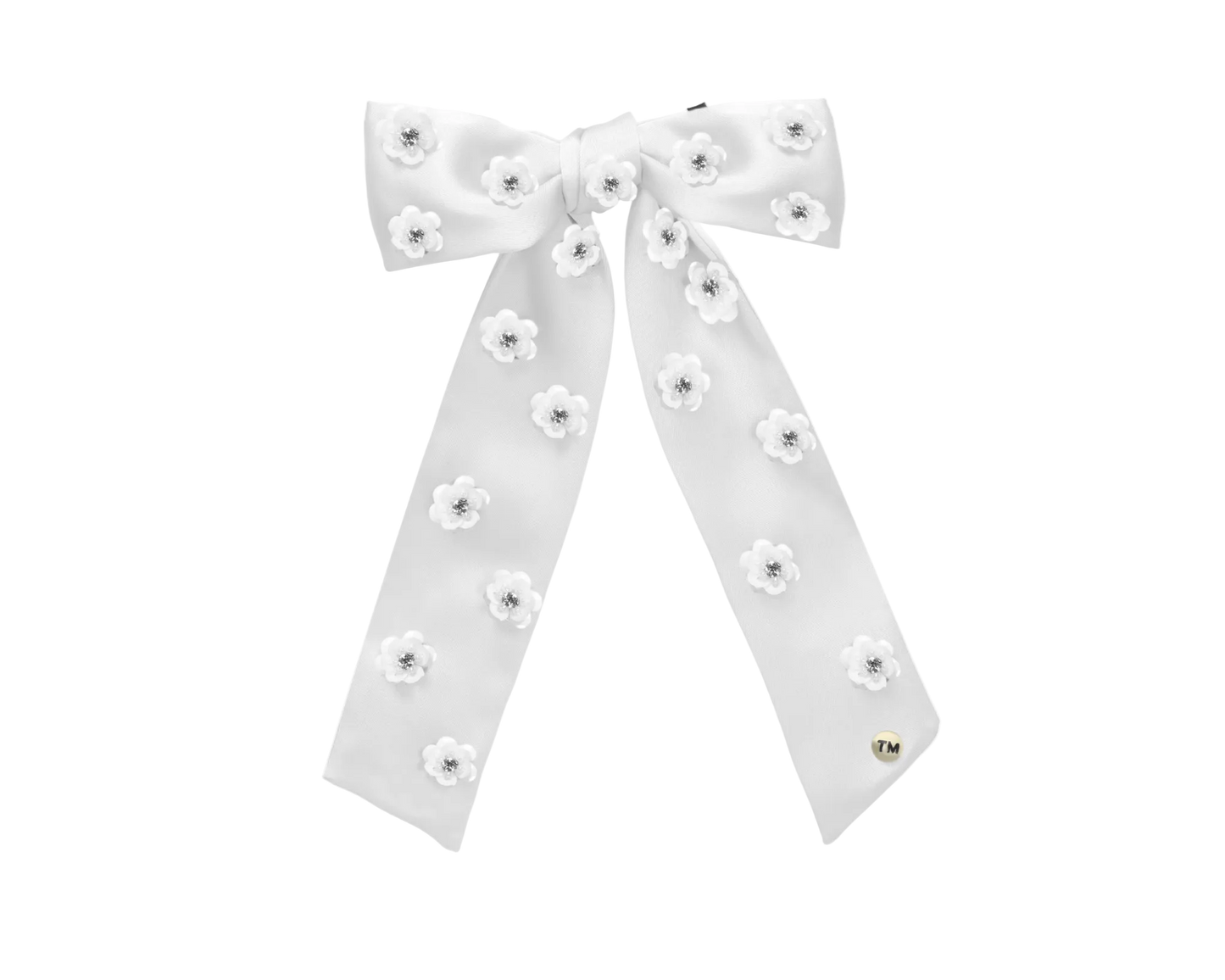 SS26 Intricate Hand Beaded Large Bow Clip (White)