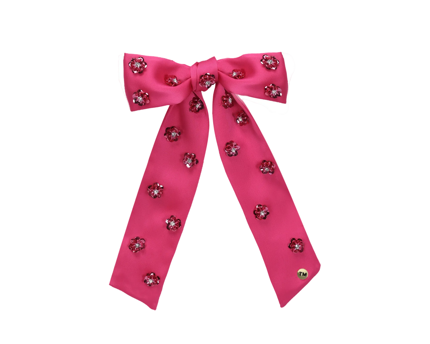 SS26 Intricate Hand Beaded Large Bow Clip (Hot Pink)