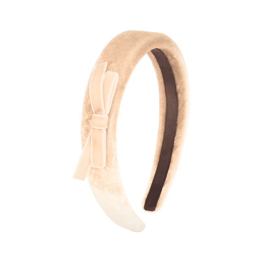 Velvet Ribbon Hard Headband Side Bow (Cream)