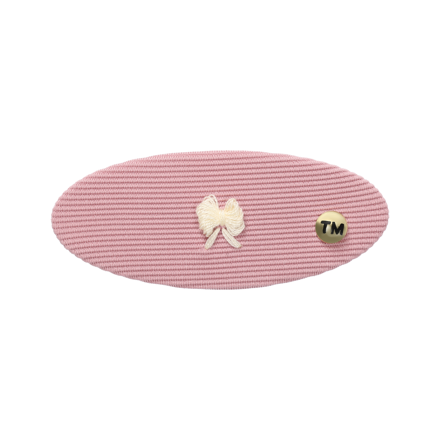 Bow Embroidery Knit Collection Oval Barrette Clip (Pink)