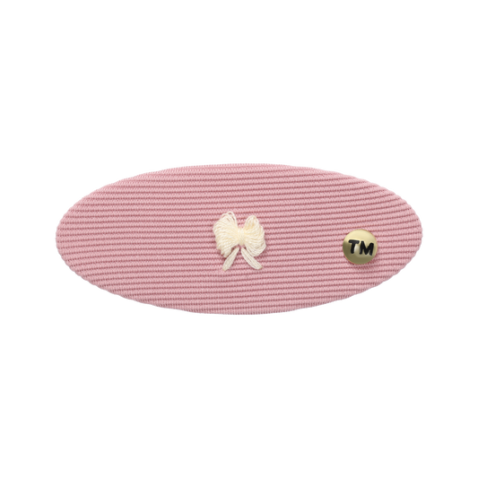 Bow Embroidery Knit Collection Oval Barrette Clip (Pink)