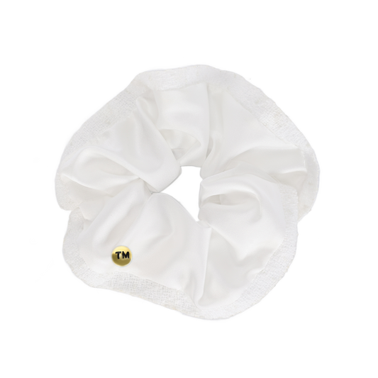 Tweed Satin Scrunchie Tweed Border (Winter White)