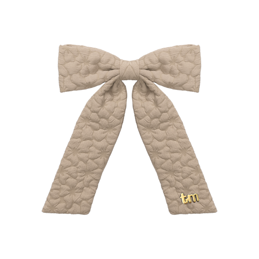 Floral Quilted Collection Large Bow Clip (Beige)
