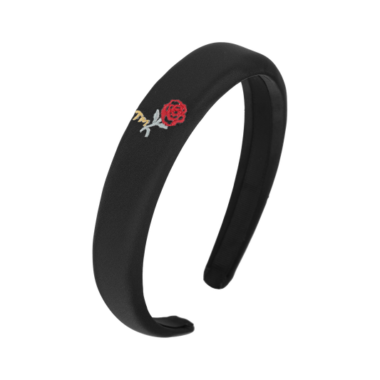 Rose Embroidery Hard Headband (Black)