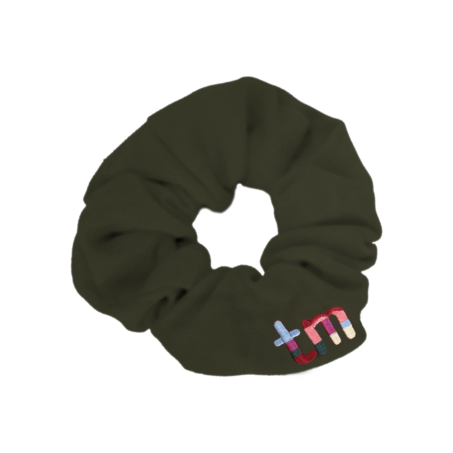 Denim Colored Embroidery Logo Scrunchie (Green)