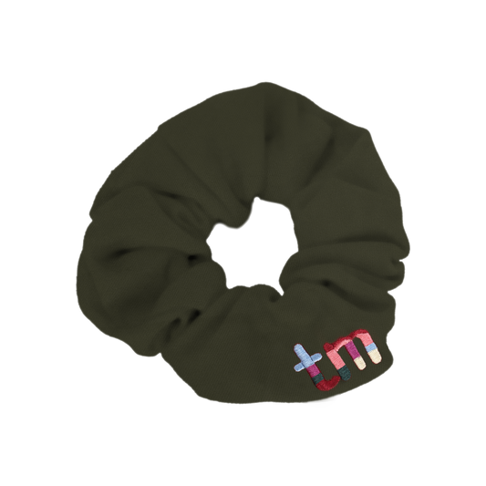 Denim Colored Embroidery Logo Scrunchie (Green)