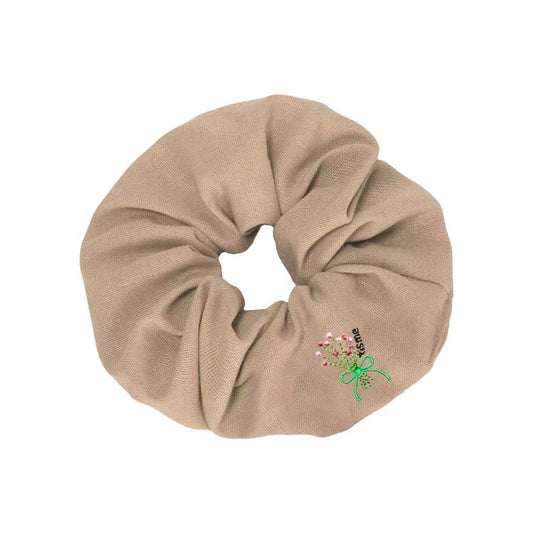 Bouquet Embroidery Knit Collection Scrunchie (Beige)
